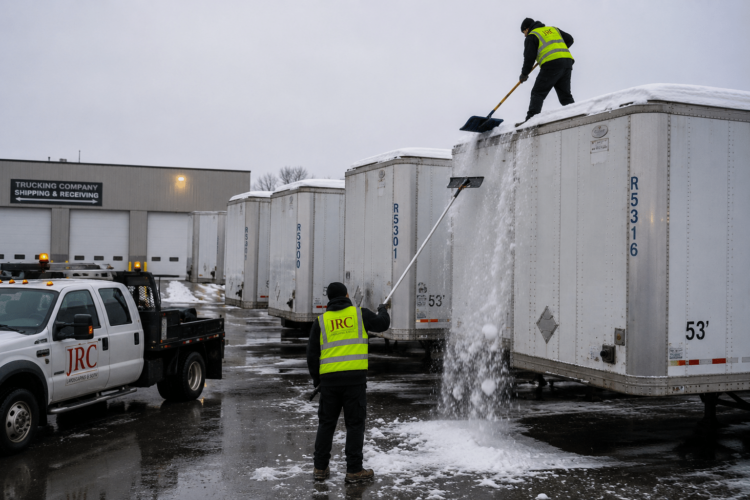 Snow clearing from commercial transport trailer tops