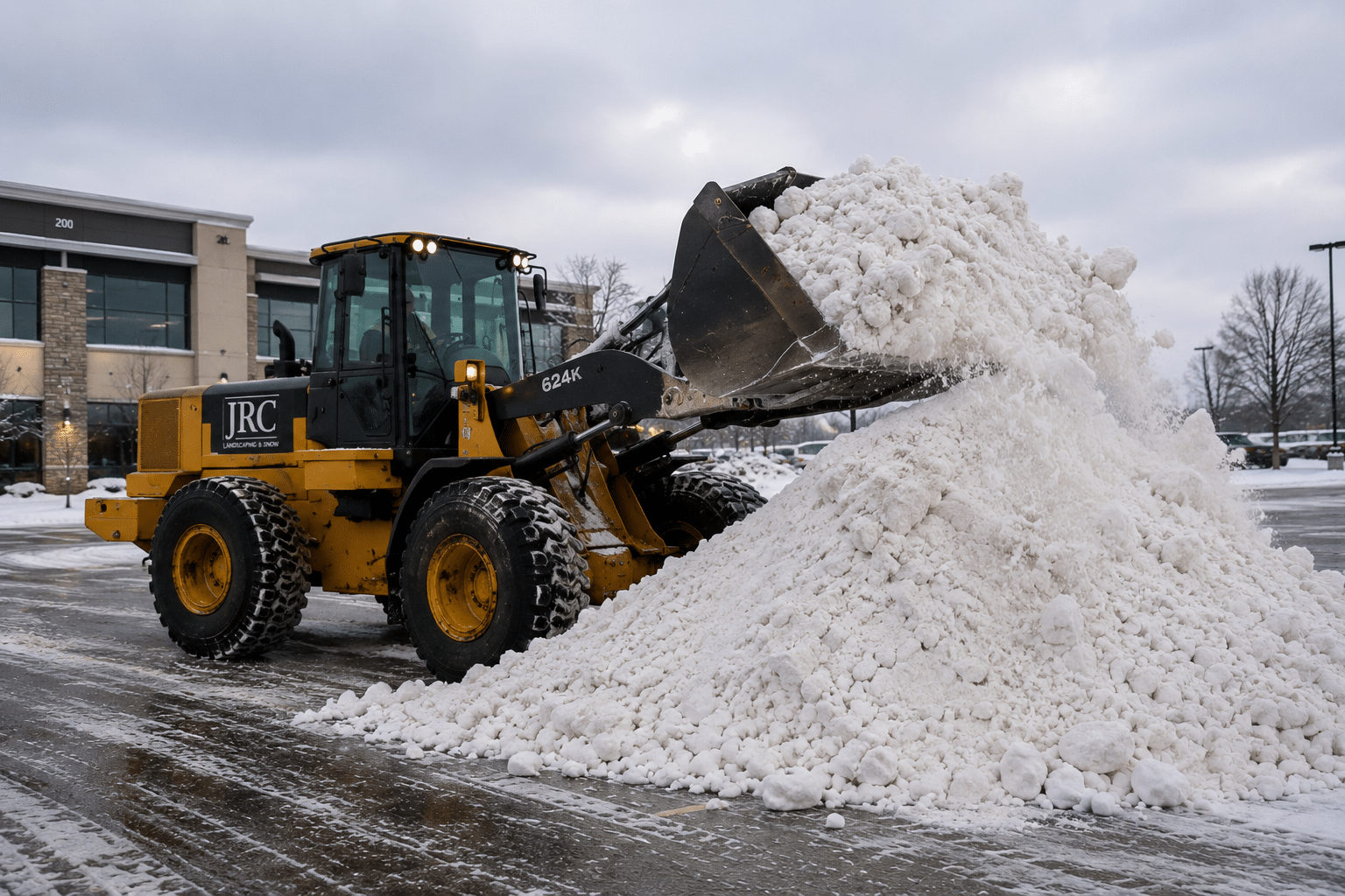 JRC commercial winter storm response equipment clearing snow