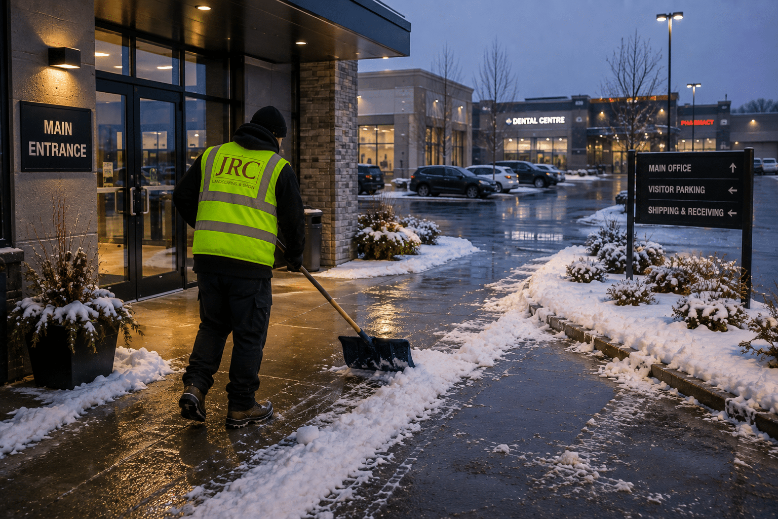 Commercial sidewalk snow clearing and ice management