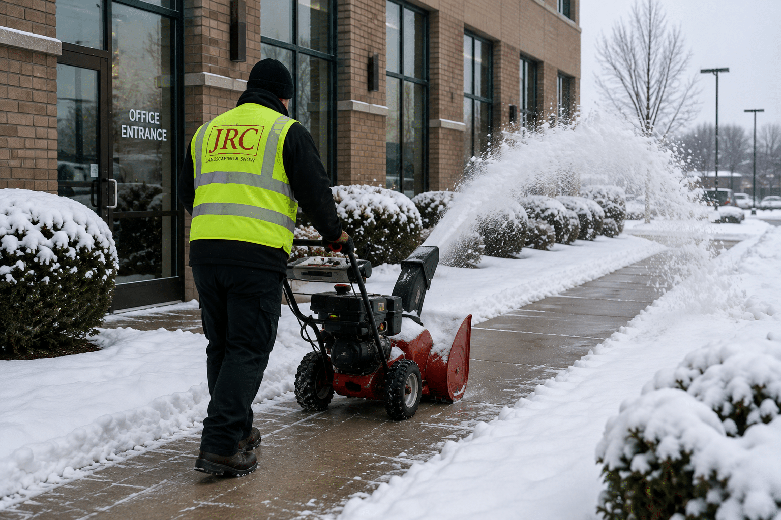 Commercial office entrance snow removal