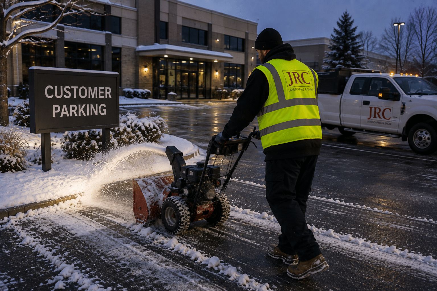 Commercial customer and staff parking snow clearing